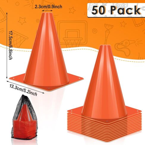 7 inch Plastic Traffic Cones, 50 Pcs Plastic Training Cones, Orange Soccer Cone for Training, Agility Field Marker Cone for Soccer, Basketball, Football, Skating, Indoor Outdoor Games in Saudi Arabia