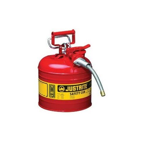 Justrite 7220120 2 gal Red AccuFlow Galvanized Steel Type II Vented Safety Can With Stainless Steel Flame Arrester And 5/8'' Metal Hose (For Flammable Liquids), 15.34 fl. oz., 1" x 1" x 1" in Saudi Arabia