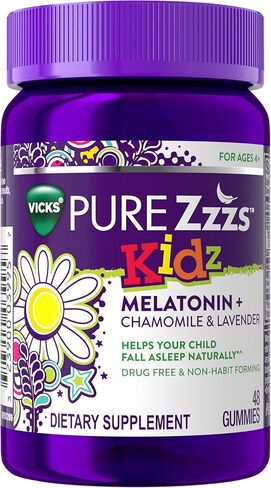 VICKS PURE Zzzs Kidz، علكات الميلاتونين المساعدة على النوم للأطفال والأطفال، تساعد طفلك على النوم بشكل طبيعي، جرعة منخفضة من الميلاتونين، 48 علكة in Kuwait