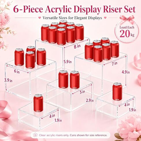 6 Pcs Clear Acrylic Buffet Risers and Stands, Acrylic Food Risers for Buffet Table Display Stand, Party Collectibles Dessert Jewelry Catering with Mini Table Sign (8" 7" 6" 5" 4" 4") in Kuwait