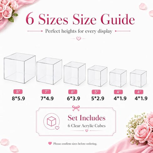 6 Pcs Clear Acrylic Buffet Risers and Stands, Acrylic Food Risers for Buffet Table Display Stand, Party Collectibles Dessert Jewelry Catering with Mini Table Sign (8" 7" 6" 5" 4" 4") in Kuwait