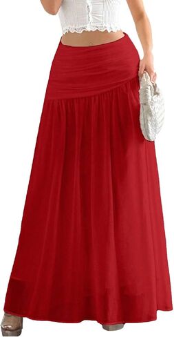 SHENHE Women's Chiffon Flowy Maxi Skirt Ruched Low Rise A Line Fall Long Fairy Skirt in Saudi Arabia