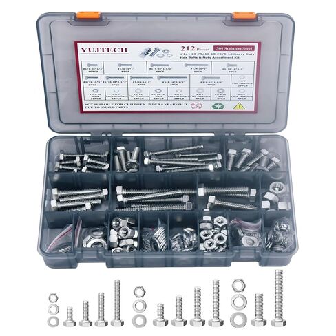 212Pcs Nuts and Bolts Assortment kit,1/4-20, 5/16-18, 3/8-16 Stainless Steel Machine Screws Set，Assorted Bolts Nuts and washers kit with case in Saudi Arabia