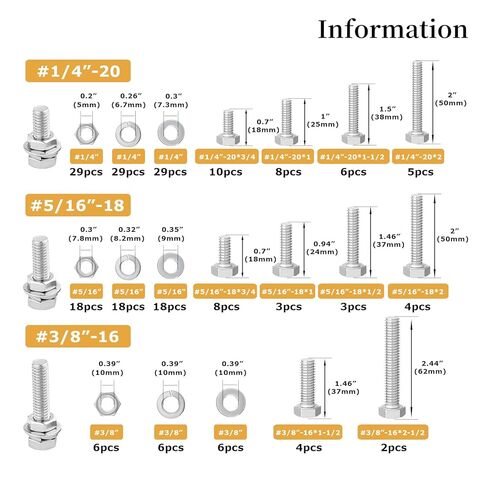 212Pcs Nuts and Bolts Assortment kit,1/4-20, 5/16-18, 3/8-16 Stainless Steel Machine Screws Set，Assorted Bolts Nuts and washers kit with case in Saudi Arabia