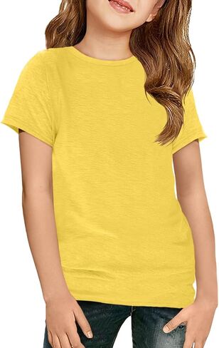 ZDC Girls Short Sleeve T Shirts Kids Crewneck Summer Tops Basic Tees 5-14 Years in Saudi Arabia