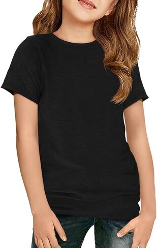 ZDC Girls Short Sleeve T Shirts Kids Crewneck Summer Tops Basic Tees 5-14 Years in Saudi Arabia