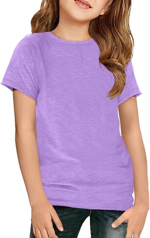 ZDC Girls Short Sleeve T Shirts Kids Crewneck Summer Tops Basic Tees 5-14 Years in Saudi Arabia