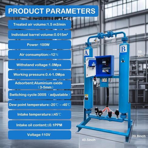 53CFM Adsorption Compressed Air Dryer Non-heat Adsorption Drying Machine for 7.5-11KW Air Compressors 110V in Saudi Arabia