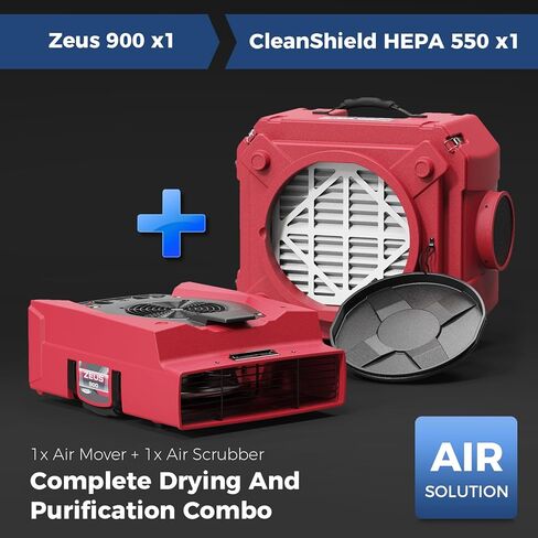 صفقة حزمة جهاز تنظيف الهواء ALORAIR HEPA (أحمر): محرك هواء 950 CFM وجهاز هواء سلبي 550 CFM قابل للتكديس لجودة الهواء الداخلي واستعادة أضرار المياه (1 * جهاز تنظيف الهواء HEPA 550، 1 * محرك هواء Zeus 900) in Saudi Arabia