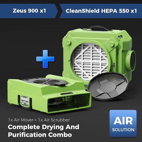 صفقة حزمة ALORAIR HEPA لغسيل الهواء (أخضر): محرك هواء 950 CFM وجهاز هواء سلبي 550 CFM قابل للتكديس لجودة الهواء الداخلي واستعادة أضرار المياه (1 * منظف هواء HEPA 550، 1 * محرك هواء Zeus 900) in Saudi Arabia