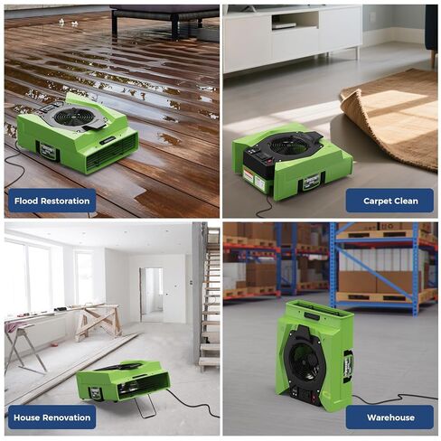 صفقة حزمة ALORAIR HEPA لغسيل الهواء (أخضر): محرك هواء 950 CFM وجهاز هواء سلبي 550 CFM قابل للتكديس لجودة الهواء الداخلي واستعادة أضرار المياه (1 * منظف هواء HEPA 550، 1 * محرك هواء Zeus 900) in Saudi Arabia