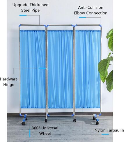 6-Panel Mobile Medical Privacy Screen - 6ft High Room Divider on Wheels for Hospitals, Beauty Salons & Dormitories - Metal Frame Partition for Enhanced Patient Privacy in Saudi Arabia