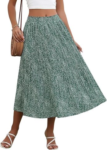 Zeagoo Women's Midi Skirts High Waisted Pleated A-Line Swing Skirts Summer Floral Long Skirts with Pockets in Saudi Arabia