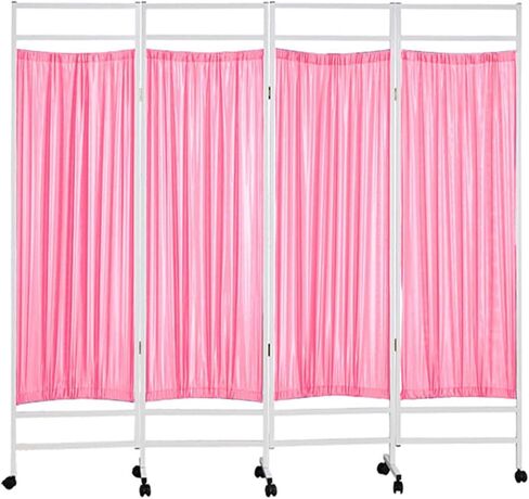 4-Panel Mobile Medical Privacy Screen Room Divider - Folding & Rolling Iron Frame for Health & Beauty Salons, Space-Saving Vertical Partition (Pink) in Saudi Arabia