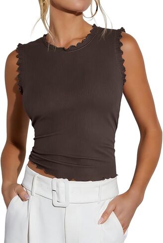 EZBELLE Women's Summer Tank Tops Ribbed Knit Ruffle Shirts Sleeveless Blouse Casual Clothes 2026 in Saudi Arabia