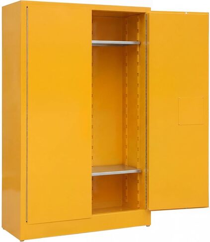 GarveeTech 45 Gallon Flammable Cabinet, 43" x 18" x 65" Galvanized Steel Safety Cabinet Fireproof Chemical Storage Cabinet with Double-Wall Steel, Lockable Manual-Close Doors for Lab Garage - Yellow in Kuwait