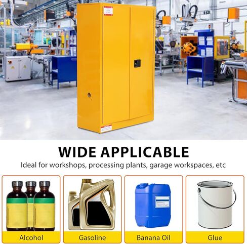GarveeTech 45 Gallon Flammable Cabinet, 43" x 18" x 65" Galvanized Steel Safety Cabinet Fireproof Chemical Storage Cabinet with Double-Wall Steel, Lockable Manual-Close Doors for Lab Garage - Yellow in Kuwait