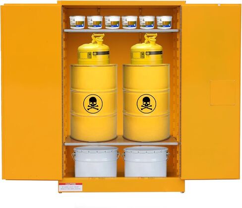 GarveeTech 45 Gallon Flammable Cabinet, 43" x 18" x 65" Galvanized Steel Safety Cabinet Fireproof Chemical Storage Cabinet with Double-Wall Steel, Lockable Manual-Close Doors for Lab Garage - Yellow in Kuwait
