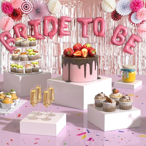 6PCS Buffet Risers with Mini Sign and Marker, Food Risers for Buffet Table, Catering Dessert Cake Stand for Party, Display Riser for Collectibles, Dessert Table Display Set, Acrylic Boxes Nesting Risers, White (5"x6"x7"8"x9"x10") in Saudi Arabia