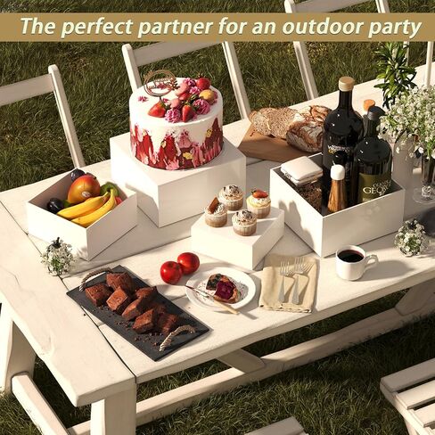 6PCS Buffet Risers with Mini Sign and Marker, Food Risers for Buffet Table, Catering Dessert Cake Stand for Party, Display Riser for Collectibles, Dessert Table Display Set, Acrylic Boxes Nesting Risers, White (5"x6"x7"8"x9"x10") in Saudi Arabia