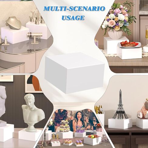 6PCS Buffet Risers with Mini Sign and Marker, Food Risers for Buffet Table, Catering Dessert Cake Stand for Party, Display Riser for Collectibles, Dessert Table Display Set, Acrylic Boxes Nesting Risers, White (5"x6"x7"8"x9"x10") in Saudi Arabia