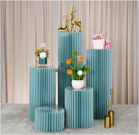 Cylinder Stands for Party 5Pcs Round Pedestal Stand Foldable Cardboard Columns Cylinder Tables for Parties Baby Shower Birthday Wedding Pillars Display Decoration (White,5PCS) in Saudi Arabia