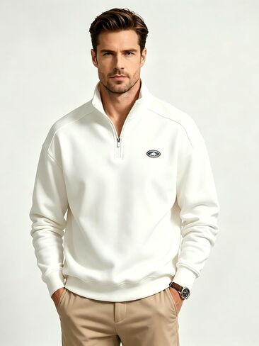 سويت شيرت رياضي للرجال فضفاض بنصف سحاب وياقة بولو، ناعم ومسامي، ملابس خارجية غير رسمية للربيع والخريف، ملابس يومية in Kuwait