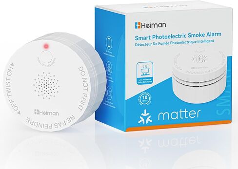 Heiman Matter Smoke Detector, Smart Photoelectric Fire Alarm, UL217-10th Certified, Battery Powered, Real-Time Notification, Compatible with Smartthings, Home Assistant, Mini Portable for Home Travel in Saudi Arabia