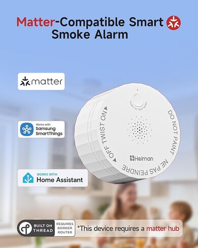 Heiman Matter Smoke Detector, Smart Photoelectric Fire Alarm, UL217-10th Certified, Battery Powered, Real-Time Notification, Compatible with Smartthings, Home Assistant, Mini Portable for Home Travel in Saudi Arabia
