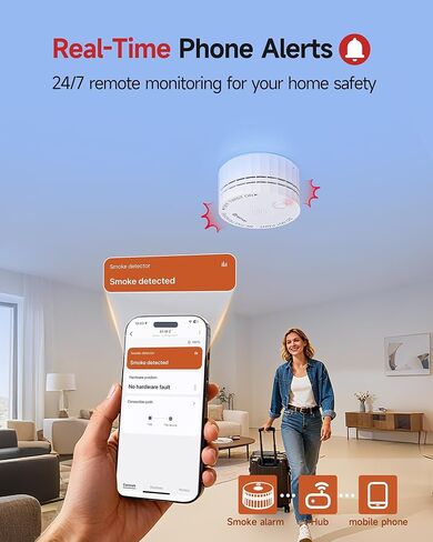Heiman Matter Smoke Detector, Smart Photoelectric Fire Alarm, UL217-10th Certified, Battery Powered, Real-Time Notification, Compatible with Smartthings, Home Assistant, Mini Portable for Home Travel in Saudi Arabia
