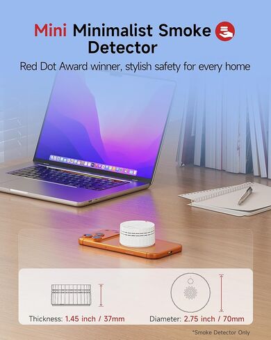 Heiman Matter Smoke Detector, Smart Photoelectric Fire Alarm, UL217-10th Certified, Battery Powered, Real-Time Notification, Compatible with Smartthings, Home Assistant, Mini Portable for Home Travel in Saudi Arabia