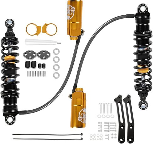 Upgraded Motorcycle Adjustable Remote Reservoir Rear Suspension Shocks Set Fits for Harley Davidson Touring Road Glide Road King Street Glide 2014-2025 Black in Saudi Arabia