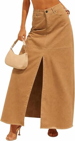 YUNDAI Women’s High Waist Denim Maxi Skirt with Pocket Front Slit Long Jean Skirt Casual Outfit in Saudi Arabia