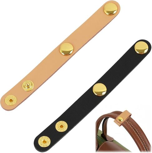 2 Pcs PU Leather Handbag Strap Shortener, Top Handle Keeper with Snap Buckle, Non-Slip Dual Grip Connection Buckle Holder for Shoulder Bag, Purse, Satchel, Clutch, or Wallet (Black and Light Brown) in Saudi Arabia