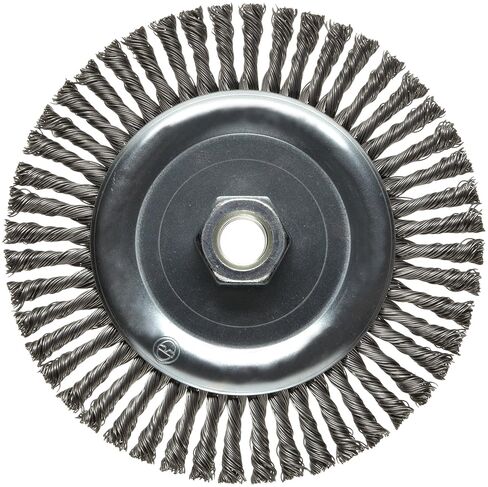 Weiler 08766 Dualife 5/8"-11 Arbor, 0.020" حجم السلك، 6 بوصة قطر، 3/16 بوصة عرض الوجه، شعيرات فولاذية، وجه ضيق جدًا، خفيف التحمل، فرشاة سلكية بعقدة ملتوية من الخرز سترينجر، 48 عقدة، صنع في الولايات المتحدة الأمريكية in Saudi Arabia