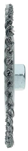 Weiler 08766 Dualife 5/8"-11 Arbor, 0.020" حجم السلك، 6 بوصة قطر، 3/16 بوصة عرض الوجه، شعيرات فولاذية، وجه ضيق جدًا، خفيف التحمل، فرشاة سلكية بعقدة ملتوية من الخرز سترينجر، 48 عقدة، صنع في الولايات المتحدة الأمريكية in Saudi Arabia
