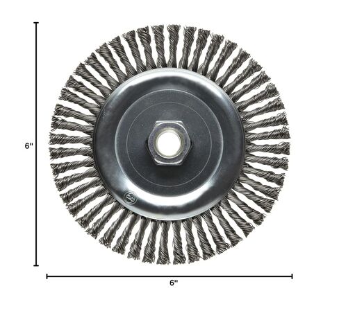 Weiler 08766 Dualife 5/8"-11 Arbor, 0.020" حجم السلك، 6 بوصة قطر، 3/16 بوصة عرض الوجه، شعيرات فولاذية، وجه ضيق جدًا، خفيف التحمل، فرشاة سلكية بعقدة ملتوية من الخرز سترينجر، 48 عقدة، صنع في الولايات المتحدة الأمريكية in Saudi Arabia