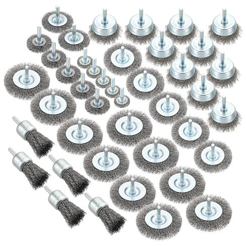 Wire Brush for Drill Set 42Pack, Crimping Steel Wire 0.012" (Carbon Steel) Wire Wheel Brush Drill with 1/4" Round Shank - for Rust, Cleaning, Deburring on Cast Iron in Kuwait