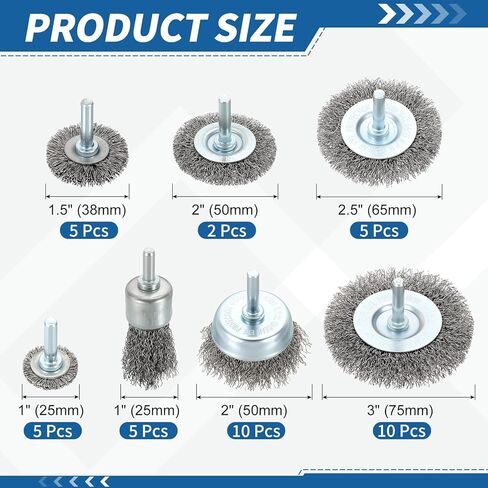 Wire Brush for Drill Set 42Pack, Crimping Steel Wire 0.012" (Carbon Steel) Wire Wheel Brush Drill with 1/4" Round Shank - for Rust, Cleaning, Deburring on Cast Iron in Kuwait