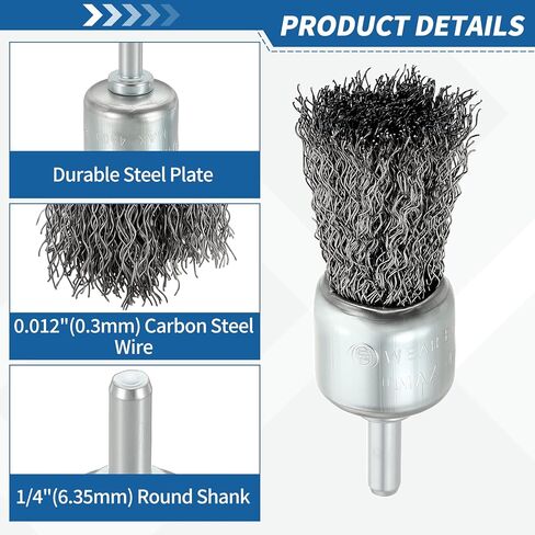 Wire Brush for Drill Set 42Pack, Crimping Steel Wire 0.012" (Carbon Steel) Wire Wheel Brush Drill with 1/4" Round Shank - for Rust, Cleaning, Deburring on Cast Iron in Kuwait