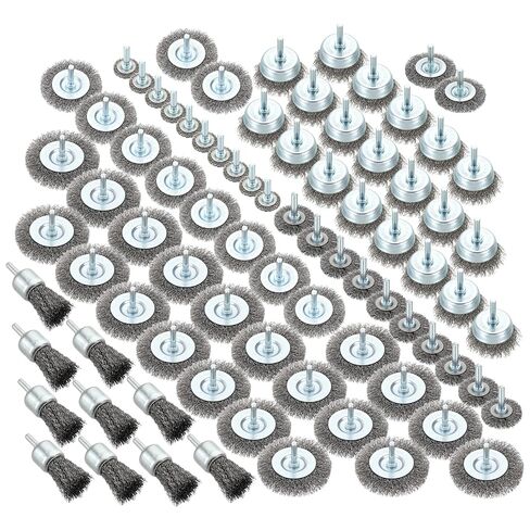 Wire Brush for Drill Set 42Pack, Crimping Steel Wire 0.012" (Carbon Steel) Wire Wheel Brush Drill with 1/4" Round Shank - for Rust, Cleaning, Deburring on Cast Iron in Kuwait