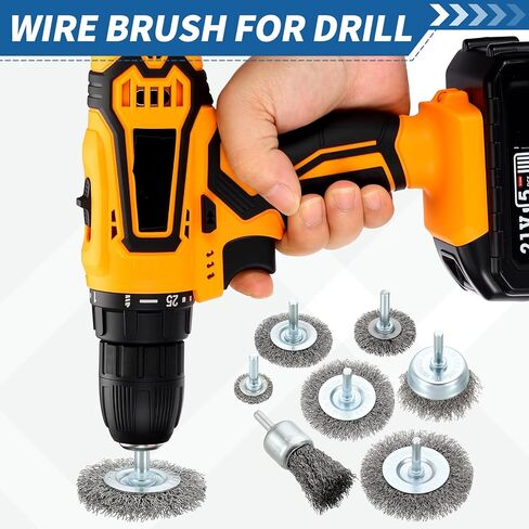 Wire Brush for Drill Set 42Pack, Crimping Steel Wire 0.012" (Carbon Steel) Wire Wheel Brush Drill with 1/4" Round Shank - for Rust, Cleaning, Deburring on Cast Iron in Kuwait