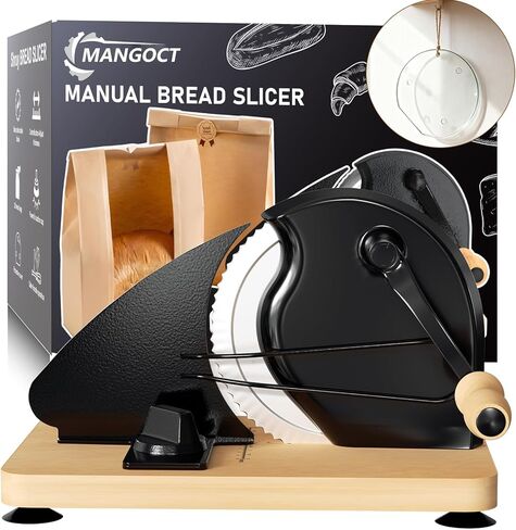 Upgraded Manual Bread Slicer for Homemade Bread with 20 Bags and Acrylic Cover, Adjustable Thickness Bread Cutter, Sourdough Slicer Serrated Blade with Scale Line and Suction Cup for Baguettes in Saudi Arabia