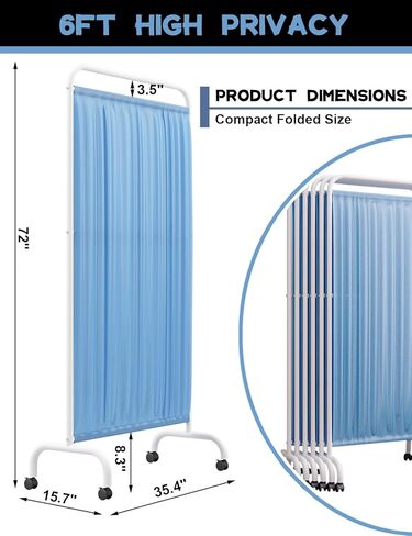 6FT Mobile Medical Privacy Screen with Wheels, Folding Rolling Room Divider for Clinic, Beauty Salon, Office, and Private Spaces (1, Dark Blue) in Saudi Arabia