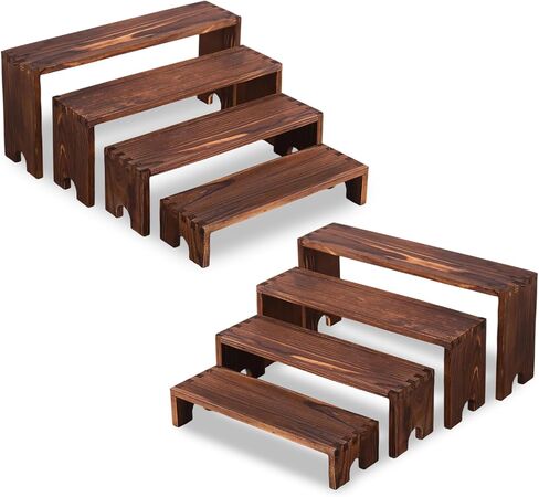 Large Wooden Tiered Display Stand, 2 Set of 4-Tier Stackable Riser for Cupcake Dessert Display, Vendor Booth Events, Farmhouse Decor, Table Food Display Stand (12.04, 11.02, 10.03, 9.05 Inch) (dark brown 8 Pack) in Saudi Arabia