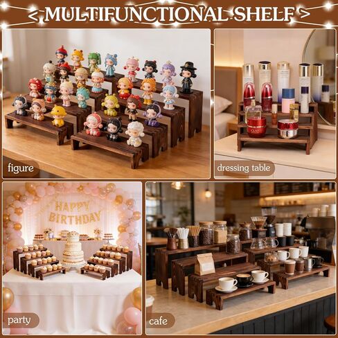 Large Wooden Tiered Display Stand, 2 Set of 4-Tier Stackable Riser for Cupcake Dessert Display, Vendor Booth Events, Farmhouse Decor, Table Food Display Stand (12.04, 11.02, 10.03, 9.05 Inch) (dark brown 8 Pack) in Saudi Arabia