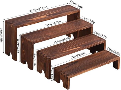 Large Wooden Tiered Display Stand, 2 Set of 4-Tier Stackable Riser for Cupcake Dessert Display, Vendor Booth Events, Farmhouse Decor, Table Food Display Stand (12.04, 11.02, 10.03, 9.05 Inch) (dark brown 8 Pack) in Saudi Arabia