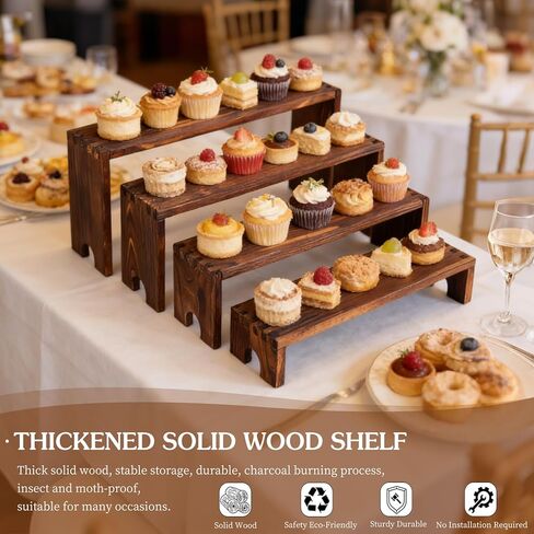 Large Wooden Tiered Display Stand, 2 Set of 4-Tier Stackable Riser for Cupcake Dessert Display, Vendor Booth Events, Farmhouse Decor, Table Food Display Stand (12.04, 11.02, 10.03, 9.05 Inch) (dark brown 8 Pack) in Saudi Arabia