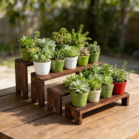 Large Wooden Tiered Display Stand, 2 Set of 4-Tier Stackable Riser for Cupcake Dessert Display, Vendor Booth Events, Farmhouse Decor, Table Food Display Stand (12.04, 11.02, 10.03, 9.05 Inch) (dark brown 8 Pack) in Saudi Arabia
