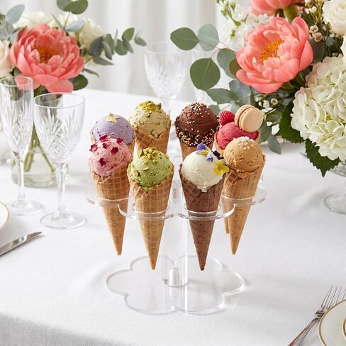 DOITOOL Acrylic Ice Cream Cone Holder Stand, 8 Hole Ice Cone Clear Display Rack, Single Layer Dessert Food Stand for Waffle, Sushi Hand Roll, Popcorn, Cotton Candy, for Party Wedding Birthday in Saudi Arabia